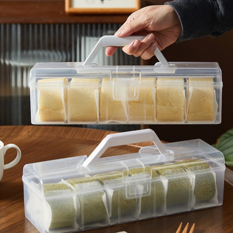 蛋糕捲手提包裝盒/可重複使用冷藏保存收納保鮮盒/甜點切片手提打包盒子-細節圖4