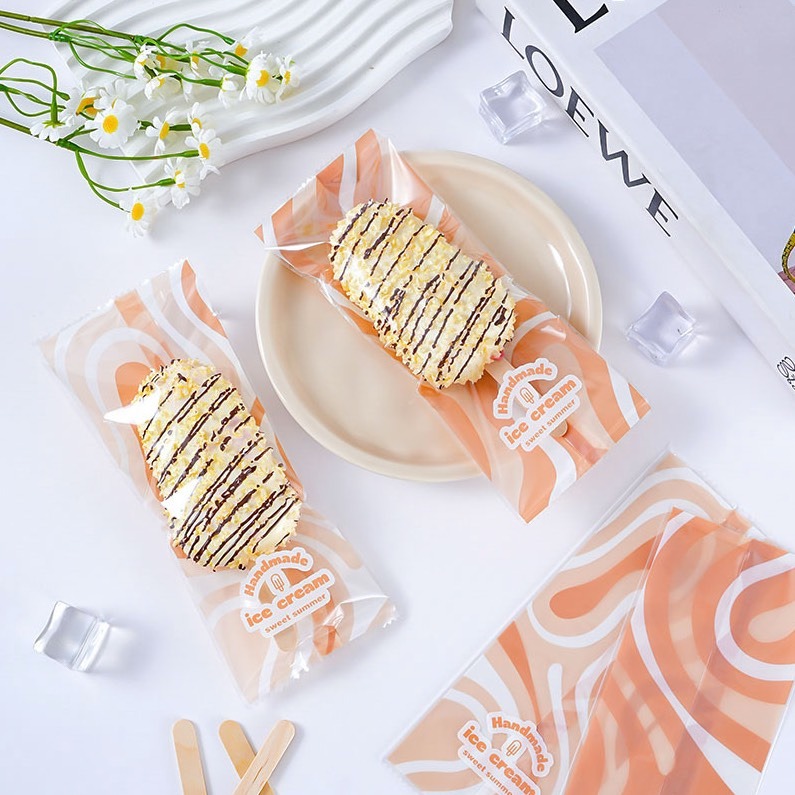 ▪8*19cm▪咖色英文二合一透明雪糕包裝袋(約100只混裝)/自製冰棍冰淇淋機封袋/冷飲冰棒袋/烘焙甜點包裝袋-細節圖2