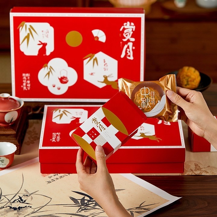 ◎1盒+1袋◎賞月六格冰皮流心月餅包裝盒/中秋禮盒/糖果包裝紙盒/禮品紙盒/雪Q餅牛軋糖包裝禮物盒/堅果餅乾紙盒-細節圖2