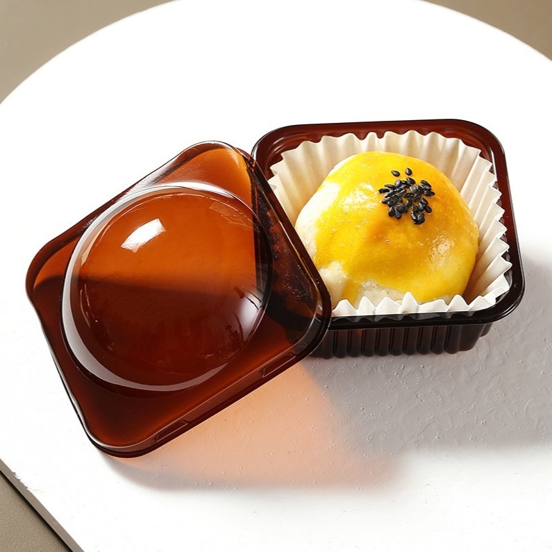 ◎63-100G◎單個裝加厚咖色圓蓋方底密封吸塑包裝西點盒/新一代改良型全透明月餅烘焙糕點盒/西點蛋糕盒-細節圖5