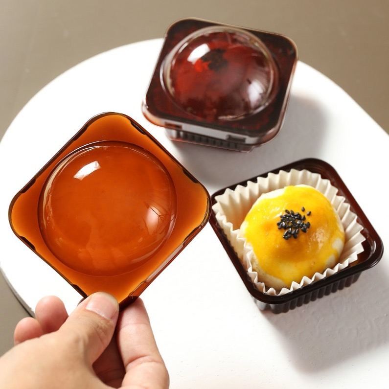 ◎63-100G◎單個裝加厚咖色圓蓋方底密封吸塑包裝西點盒/新一代改良型全透明月餅烘焙糕點盒/西點蛋糕盒-細節圖6