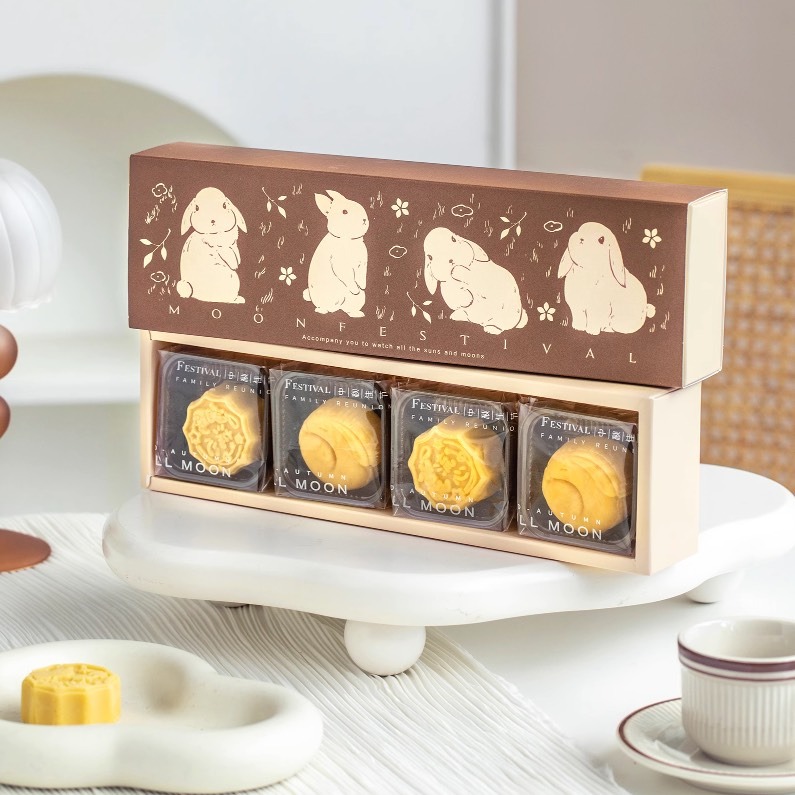 ◎1盒+1袋◎四粒裝咖色兔蛋黃酥月餅抽屜式手提包裝盒/中秋禮盒蛋黃酥手提盒/禮品紙盒/月餅包裝禮物盒-細節圖3