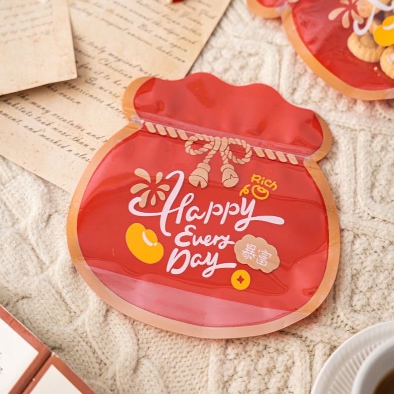 ◎10只入◎18.5*18+3cm新年福袋伴手禮/加厚可立式夾鍊袋/新年牛軋糖果食品自封禮品袋/創意烘焙包裝袋-細節圖3