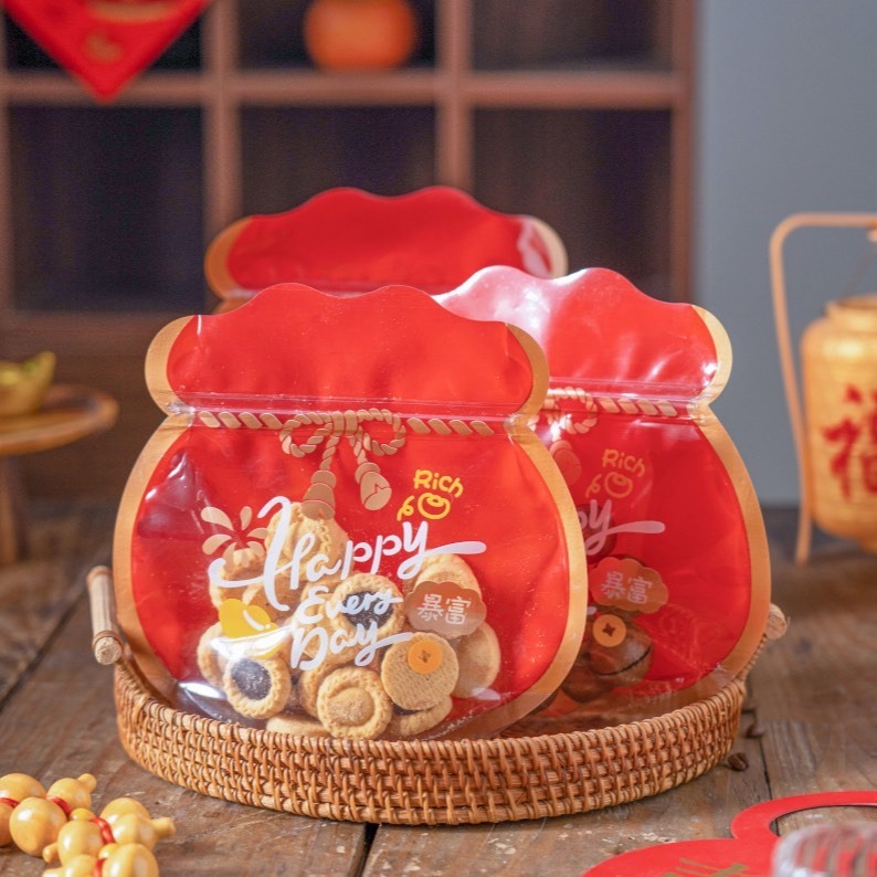 ◎10只入◎18.5*18+3cm新年福袋伴手禮/加厚可立式夾鍊袋/新年牛軋糖果食品自封禮品袋/創意烘焙包裝袋-細節圖4