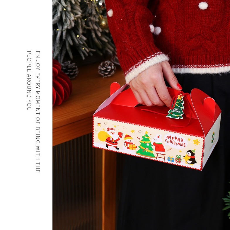 ◎2入◎聖誕節糖果餅乾包裝盒/西點手提禮盒/布丁杯子慕斯聖誕提盒/烘焙包裝盒/炸雞瑞士毛巾卷西點手提禮盒-細節圖3