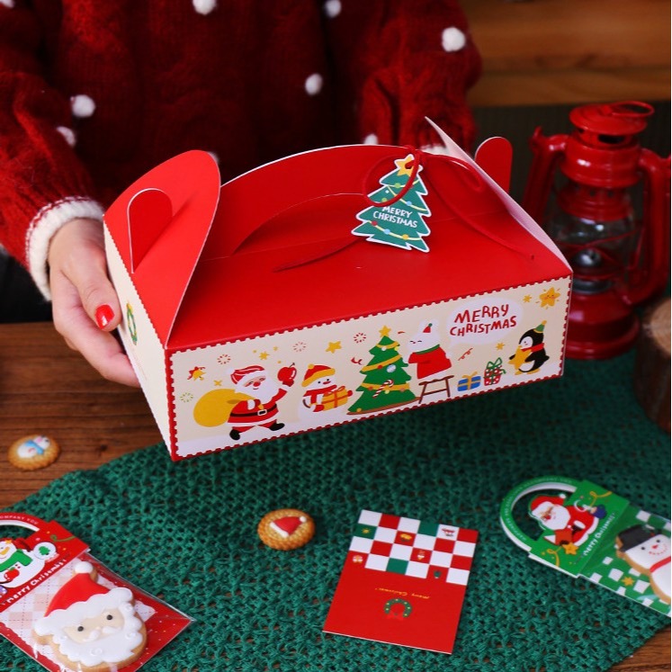 ◎2入◎聖誕節糖果餅乾包裝盒/西點手提禮盒/布丁杯子慕斯聖誕提盒/烘焙包裝盒/炸雞瑞士毛巾卷西點手提禮盒-細節圖4