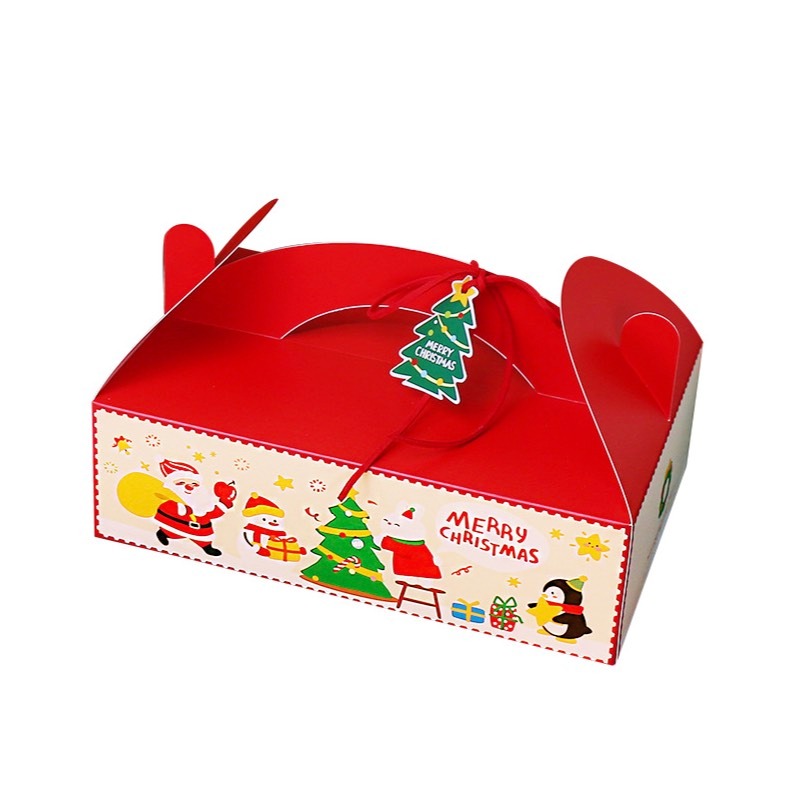 ◎2入◎聖誕節糖果餅乾包裝盒/西點手提禮盒/布丁杯子慕斯聖誕提盒/烘焙包裝盒/炸雞瑞士毛巾卷西點手提禮盒-細節圖6