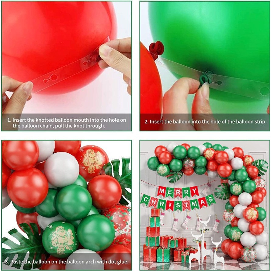 聖誕節紅綠氣球套裝/節日派對裝飾氣氛佈置/紅綠氣球鏈套裝/marry christmas拉旗聖誕派對乳膠氣球套裝-細節圖3