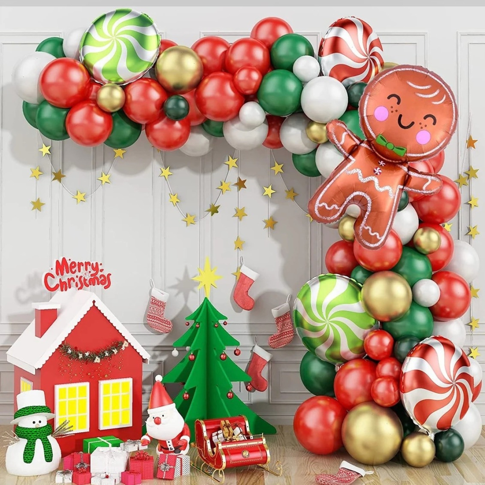 聖誕節薑小人氣球套裝/節日派對裝飾氣氛佈置/紅綠氣球鏈套裝/marry christmas拉旗聖誕派對乳膠氣球套裝-細節圖2