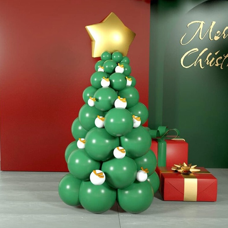 聖誕節綠色聖誕樹氣球套裝/節日派對裝飾氣氛佈置/紅綠氣球鏈套裝/marry christmas拉旗聖誕派對乳膠氣球套裝-細節圖2