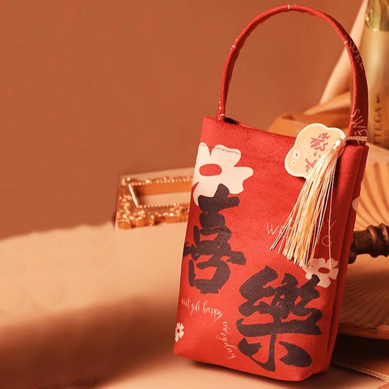 中式小清新絲絨糖果袋/小尺寸結婚喜糖袋/新年高級感伴手禮袋/牛軋糖糖果布袋/滿月伴手禮提袋-細節圖3