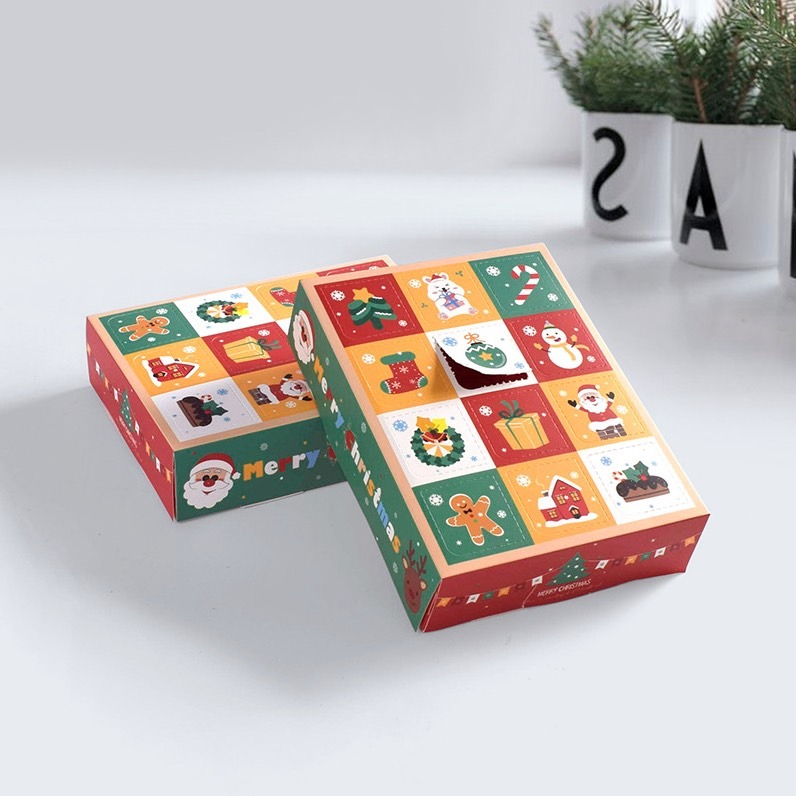 ◎2入◎12格/24格款趣味聖誕戳戳樂盲盒空盒/自製驚喜禮物盒/食品級白卡禮品包裝/聖誕節計時日曆可愛喜糖彩色禮物盒-細節圖5