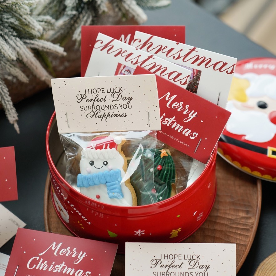 ◎30張入◎聖誕節油畫派對餅乾頁眉卡頭/聖誕英文裝飾卡頭/聖誕節烘焙包裝卡頭/牛軋糖雪花酥曲奇餅乾透明卡紙袋裝飾-細節圖3