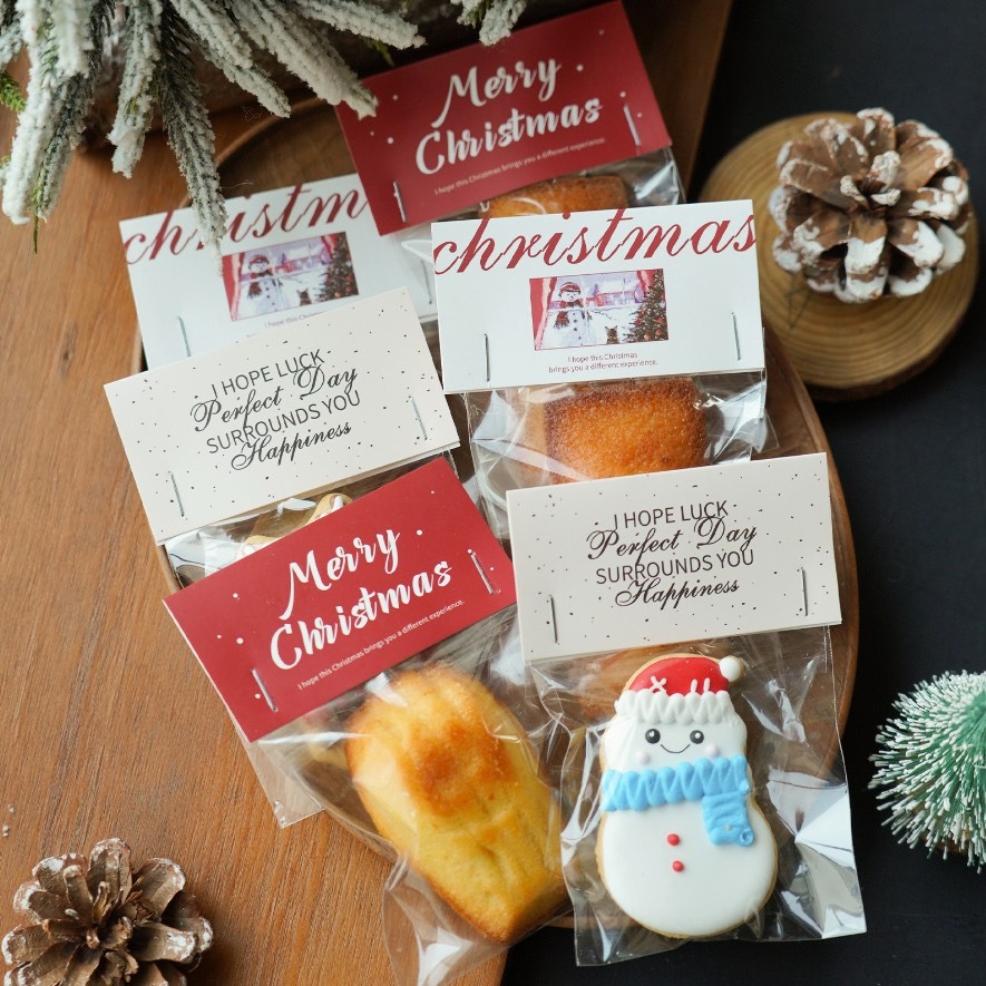 ◎30張入◎聖誕節油畫派對餅乾頁眉卡頭/聖誕英文裝飾卡頭/聖誕節烘焙包裝卡頭/牛軋糖雪花酥曲奇餅乾透明卡紙袋裝飾-細節圖5