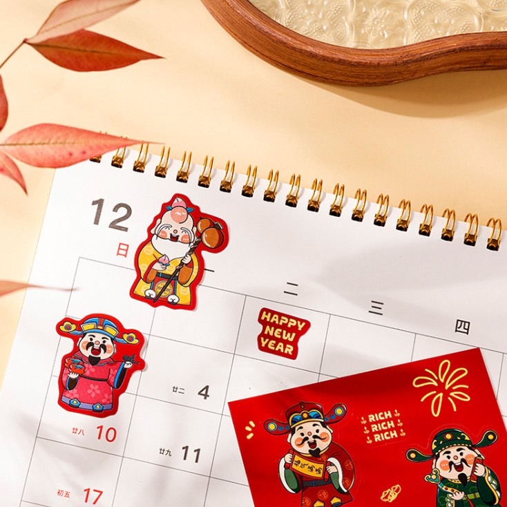 ◎5張=45枚◎新年財神爺封口貼紙/喜慶祝福文字貼畫/節慶禮盒禮物貼紙/年裝飾封口貼不乾膠標籤紙-細節圖3