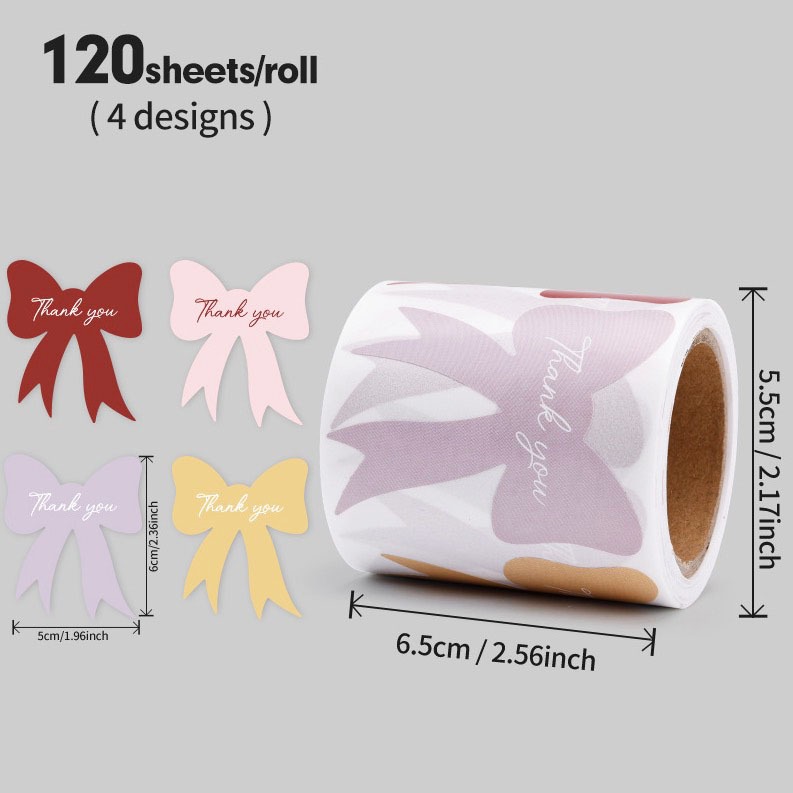 ◎120枚/卷◎可愛蝴蝶結封口貼紙/捲捲貼紙餅乾袋裝飾貼/甜品禮盒禮物貼紙/不乾膠裝飾貼紙/手帳素材紙貼-細節圖8