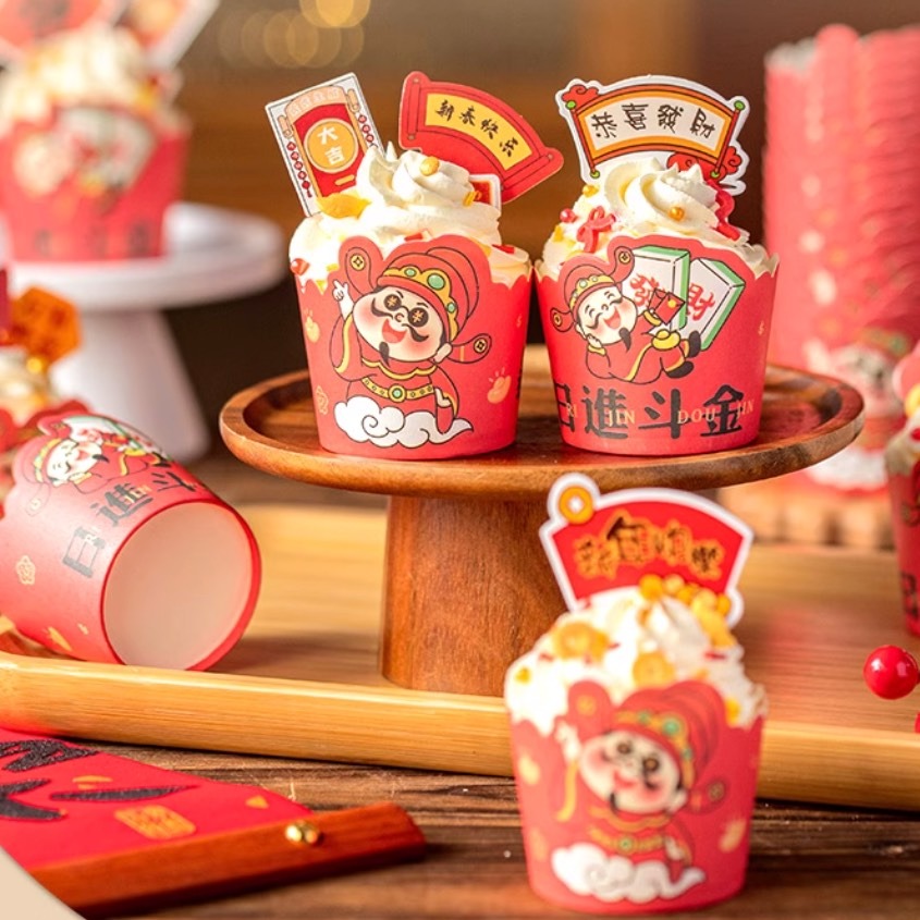 ◎50只入◎新年小財神創意喜慶烘焙紙杯/春節蛋糕紙杯/機制高溫瑪芬紙杯/杯子蛋糕紙杯/耐高溫淋膜蛋糕紙托-細節圖4