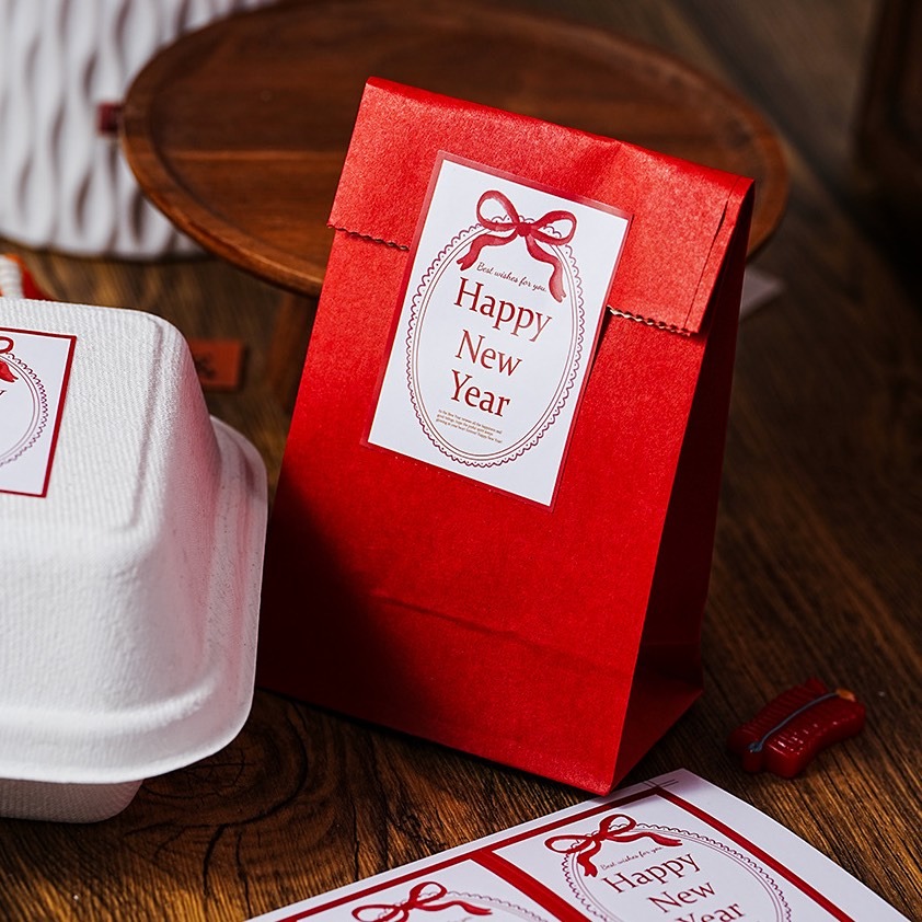 ◎3張=18枚◎新年蝴蝶結方形happy new year封口貼紙/祝福文字貼畫/節慶禮盒禮物貼紙/年裝飾封口貼不乾膠標-細節圖4