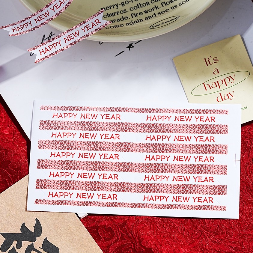 ◎3張=30枚◎新款ins風happy new year長條封口貼紙/烘焙禮盒包裝貼/新年餅乾袋貼紙/烘焙包裝盒封口裝飾-細節圖4