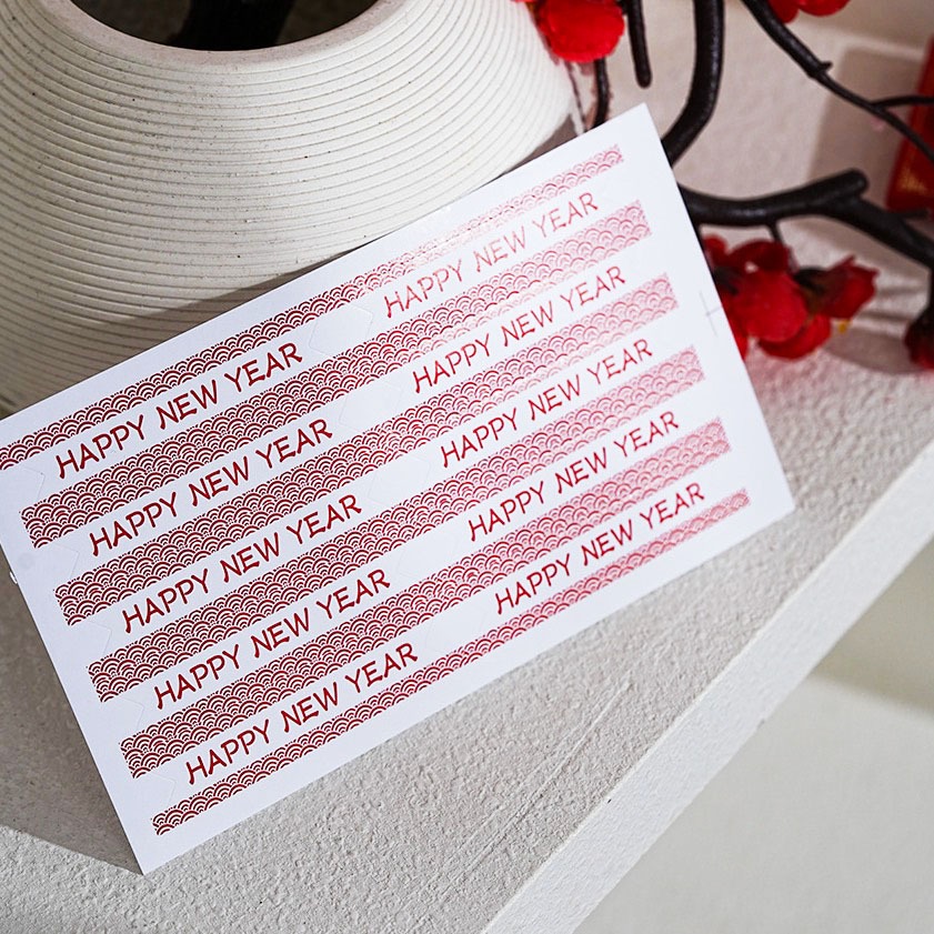 ◎3張=30枚◎新款ins風happy new year長條封口貼紙/烘焙禮盒包裝貼/新年餅乾袋貼紙/烘焙包裝盒封口裝飾-細節圖5