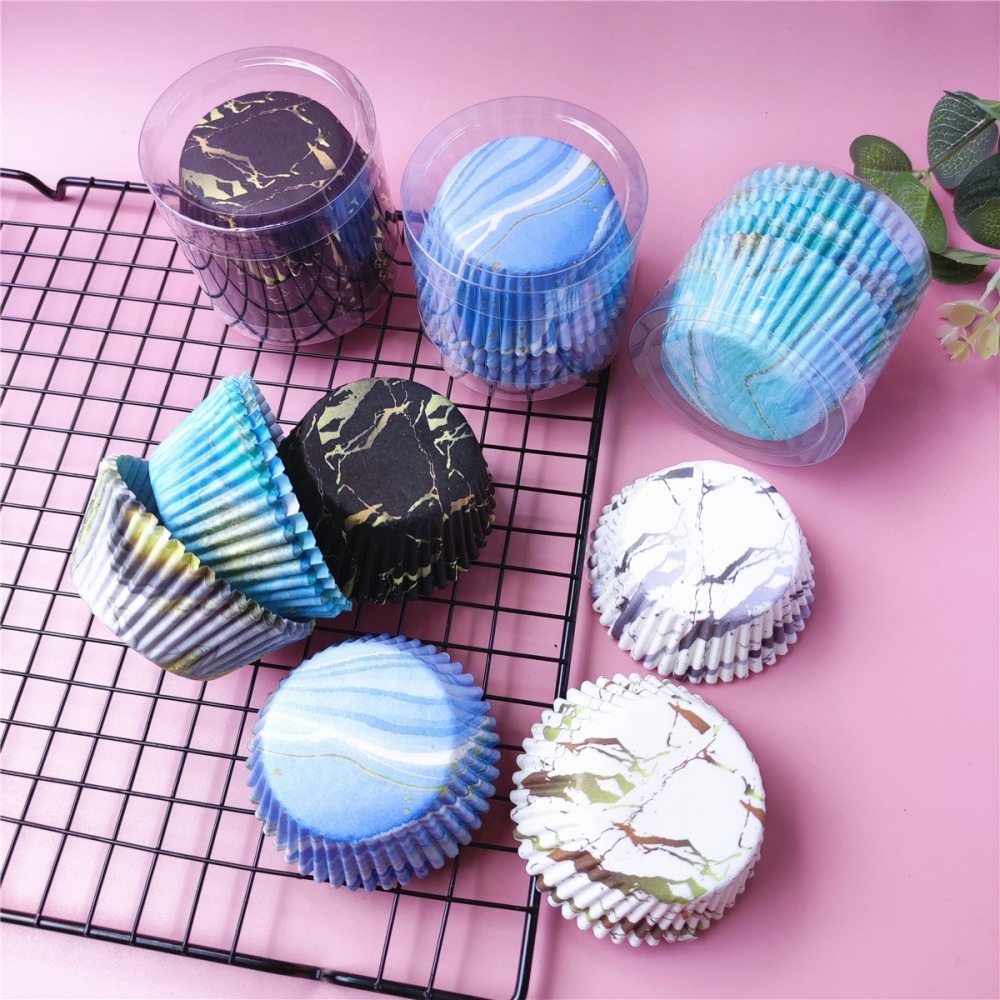 ◎中號11cm◎大理石花紋幾何圖案PVC筒裝耐高溫防油紙杯(約100只入)/馬芬烘焙紙杯/糯米糍紙托雪媚娘紙杯/戚風杯子-細節圖6