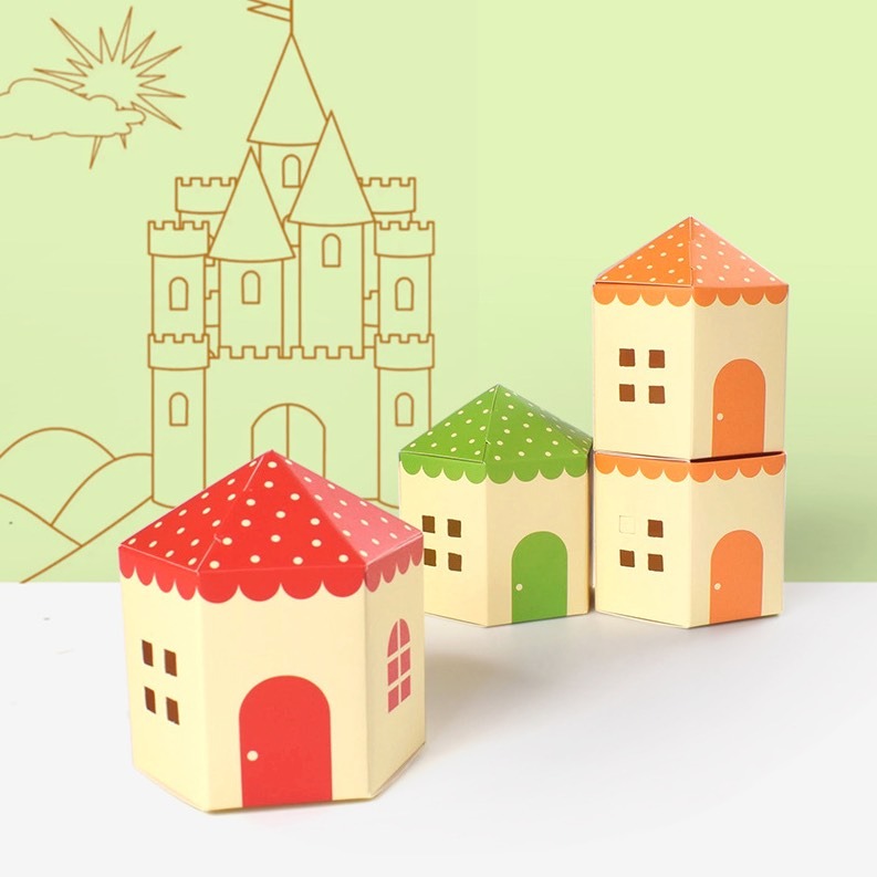 ◎5只入◎彩色城堡簡約可愛糖果餅乾包裝盒/牛軋糖餅乾糖果盒/滿月回禮婚禮喜糖禮物盒/兒童節亮麗彩色房子包裝紙盒-細節圖4