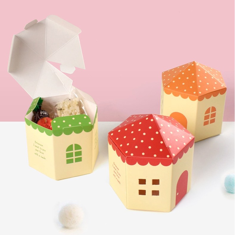 ◎5只入◎彩色城堡簡約可愛糖果餅乾包裝盒/牛軋糖餅乾糖果盒/滿月回禮婚禮喜糖禮物盒/兒童節亮麗彩色房子包裝紙盒-細節圖5