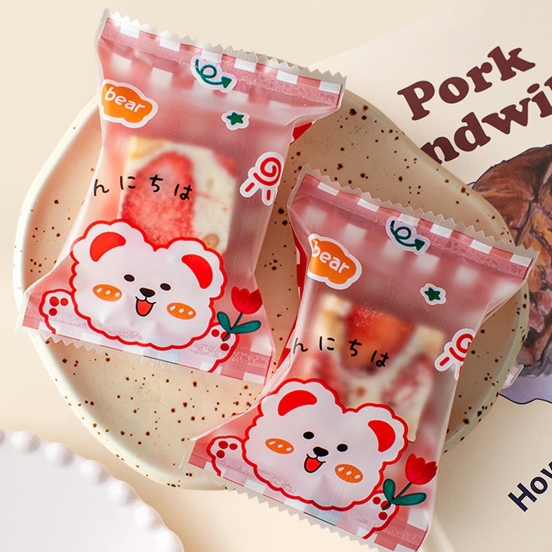 ◎7*10cm◎精緻草莓熊機封袋(約100入)/雪Q餅包裝袋/曲奇餅乾烘焙食品包裝袋/餅乾牛軋糖密封袋-細節圖4