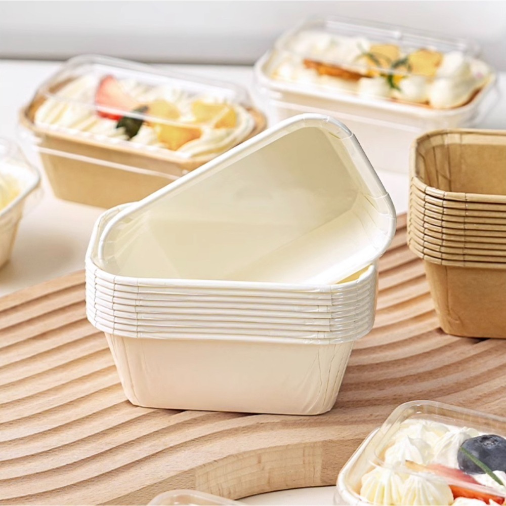 ◎20組入◎高透高蓋加厚長方型淋膜紙杯/蛋糕模具一次性耐烤方形帶蓋紙托/耐高溫麵包棗糕包裝盒子/耐高溫食品級烘焙用磅蛋糕-細節圖7