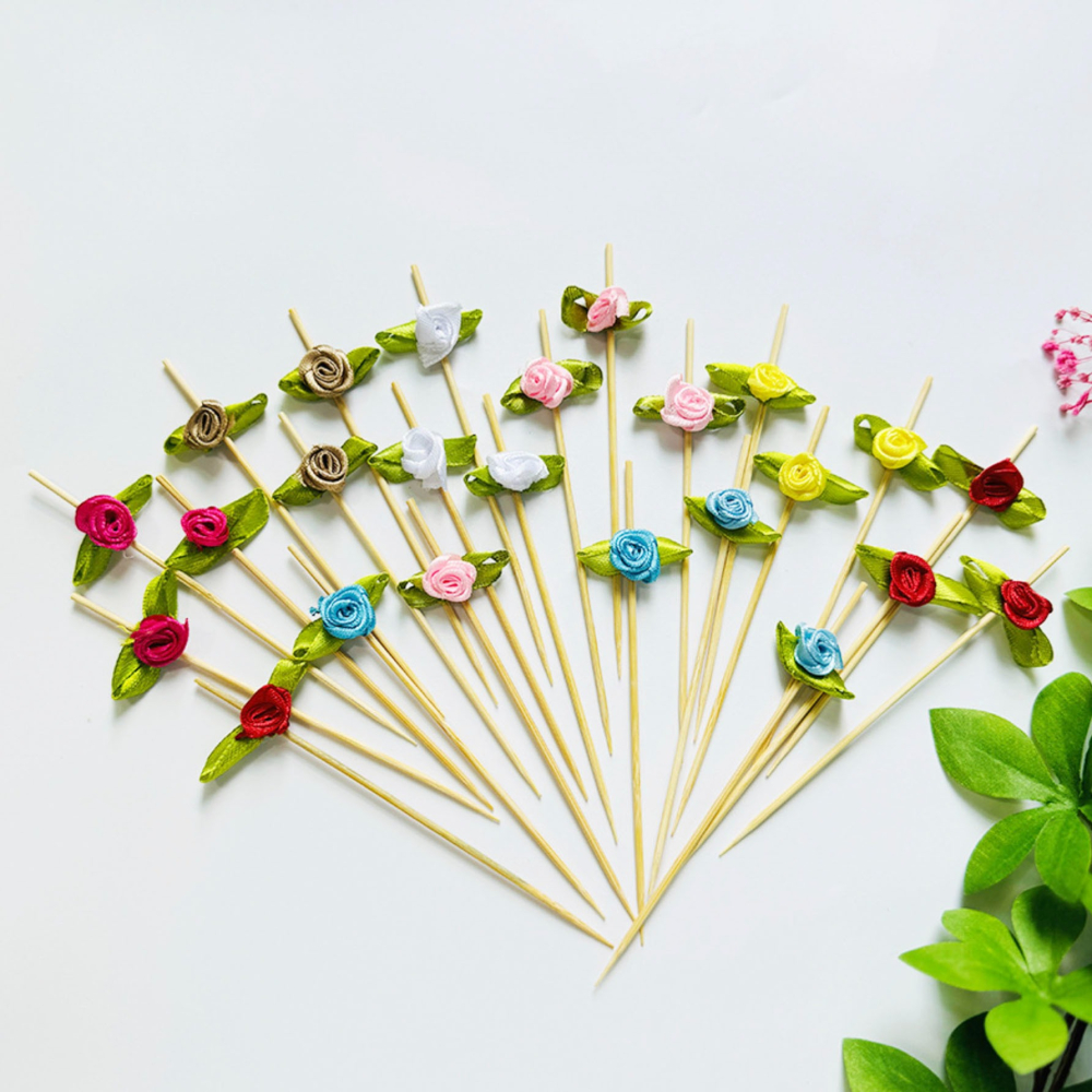 ◎20支◎木質緞帶玫瑰冰糖葫蘆竹籤/一次性漢堡造型水果籤/家庭親子DIY烘焙製作工具/中秋節派對雞尾酒籤-細節圖3