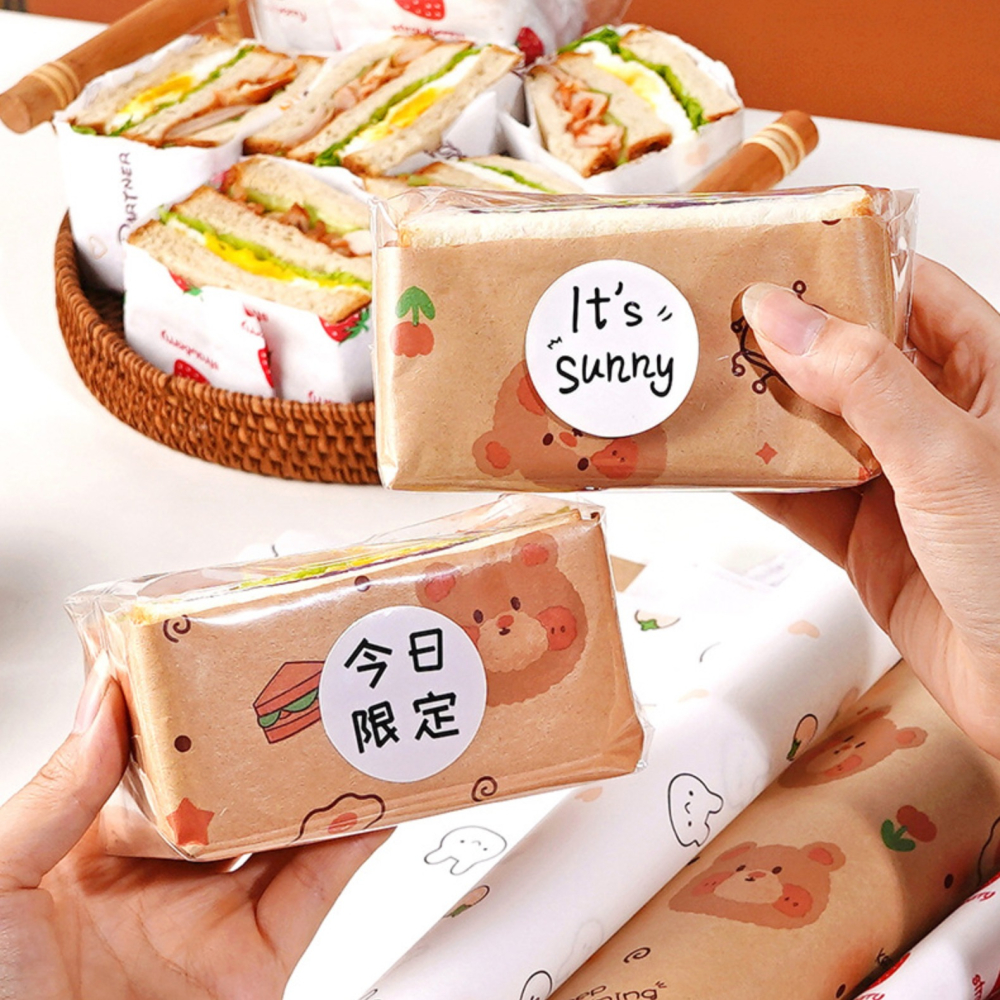 ◎10張◎三明治包裝紙/家用一次性防油紙墊/漢堡淋膜紙/打包飯糰煎手抓餅食品點心包裝用紙/烘培用紙/防油紙-細節圖3