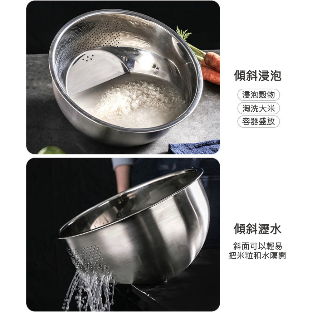 304不銹鋼淘米器/淘米盆/蔬果瀝水盆/多功能廚房用具-細節圖6