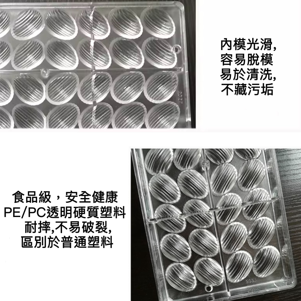 ◎24孔◎螺紋蛋型加厚巧克力模具/糖果模/巧克力pe硬質透明模具/環保塑料硬模/立體橢圓蛋型手工巧克力模具-細節圖2