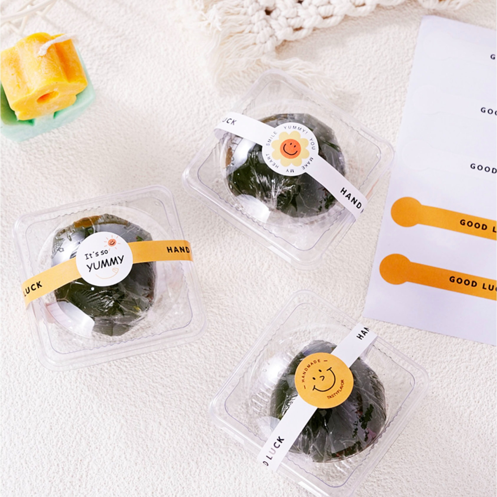 ◎3張=共15枚入◎黃色笑臉ins風手錶型長條封口貼紙/烘焙包裝貼紙/封口貼/餅乾糖果貼紙/月餅貼/食品禮盒裝飾貼紙-細節圖3