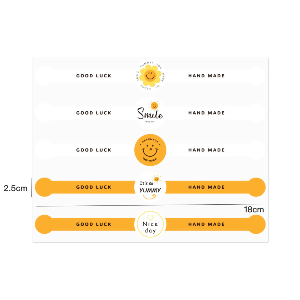 ◎3張=共15枚入◎黃色笑臉ins風手錶型長條封口貼紙/烘焙包裝貼紙/封口貼/餅乾糖果貼紙/月餅貼/食品禮盒裝飾貼紙-細節圖4