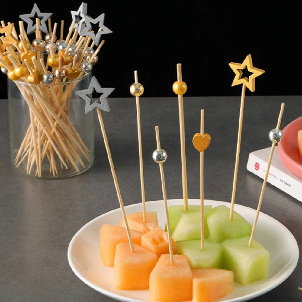 ◎20支◎木質金色銀色鏤空五角星星造型冰糖葫蘆竹籤/一次性漢堡造型水果籤/家庭親子DIY烘焙製作工具/派對雞尾酒籤-細節圖3