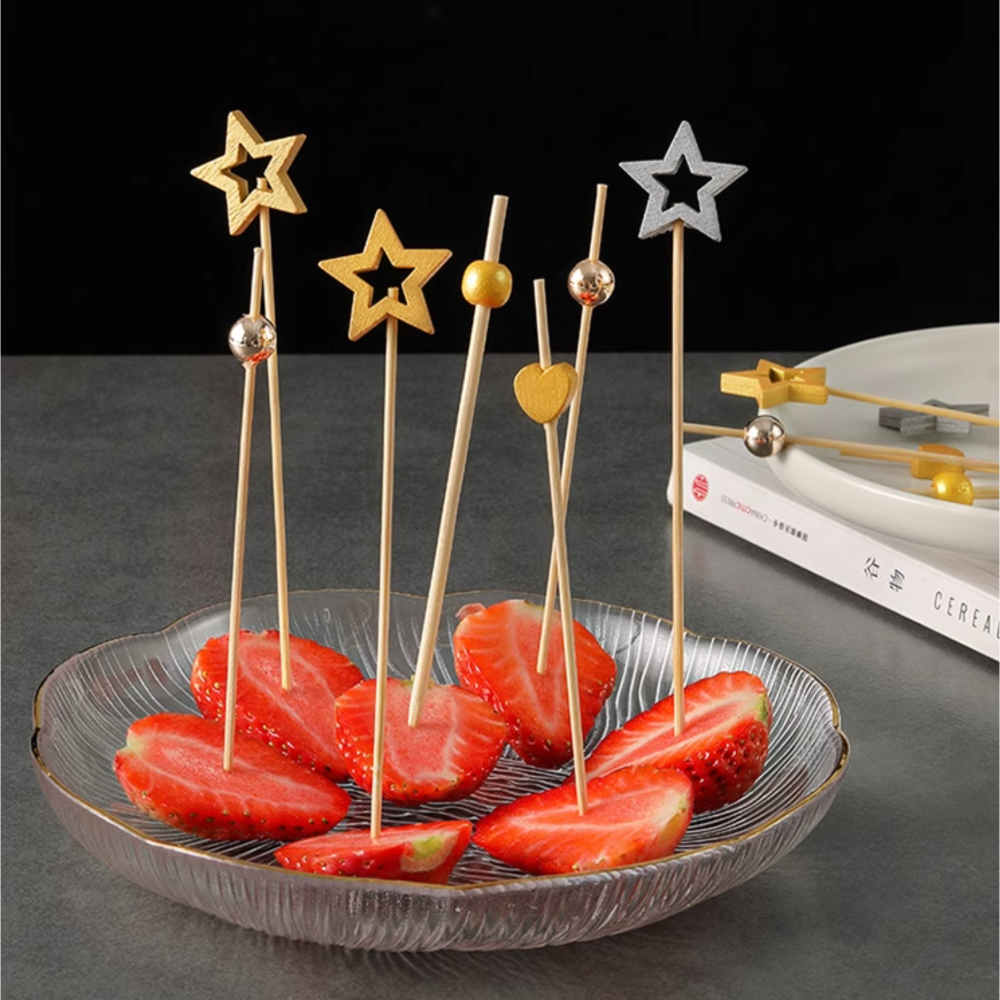 ◎20支◎木質金色銀色鏤空五角星星造型冰糖葫蘆竹籤/一次性漢堡造型水果籤/家庭親子DIY烘焙製作工具/派對雞尾酒籤-細節圖5
