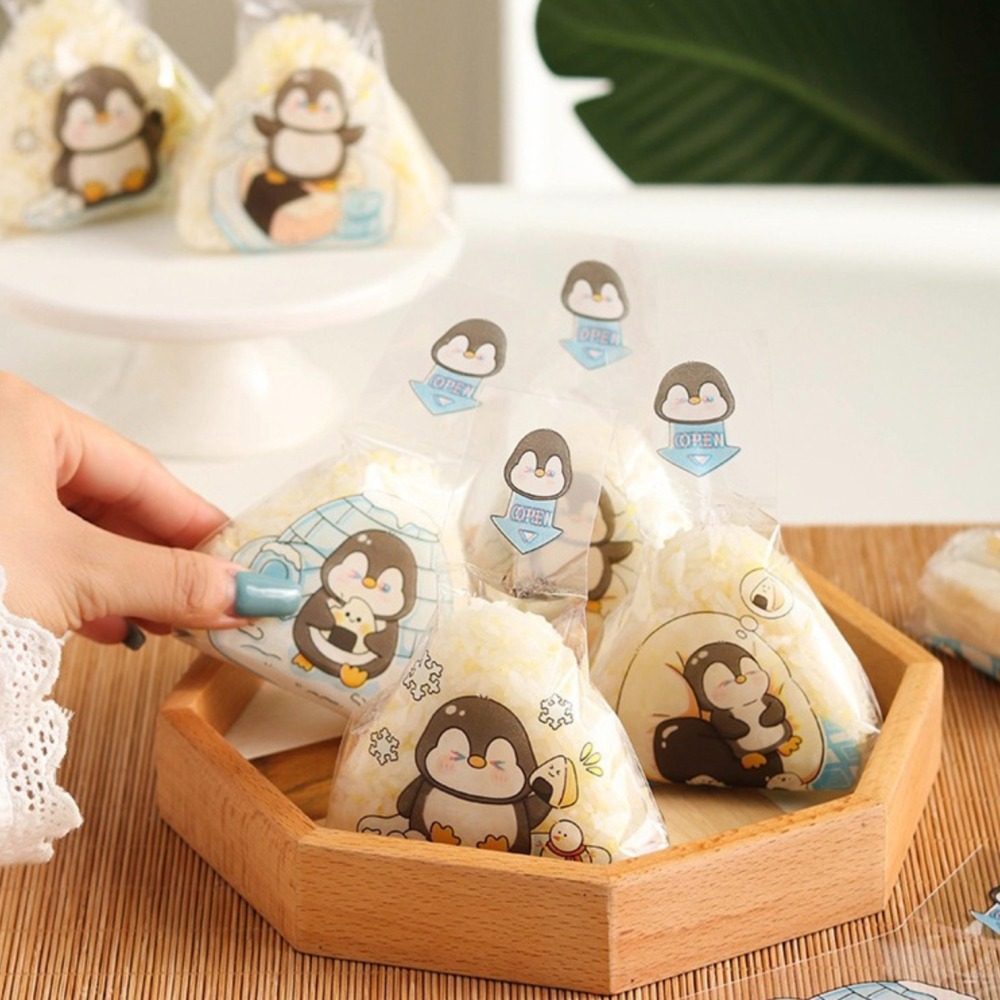 日式三角飯糰易撕卡通企鵝包裝袋(約50只入)/日式壽司海苔打包袋/專用可加熱家用可愛透明包裝紙-細節圖3