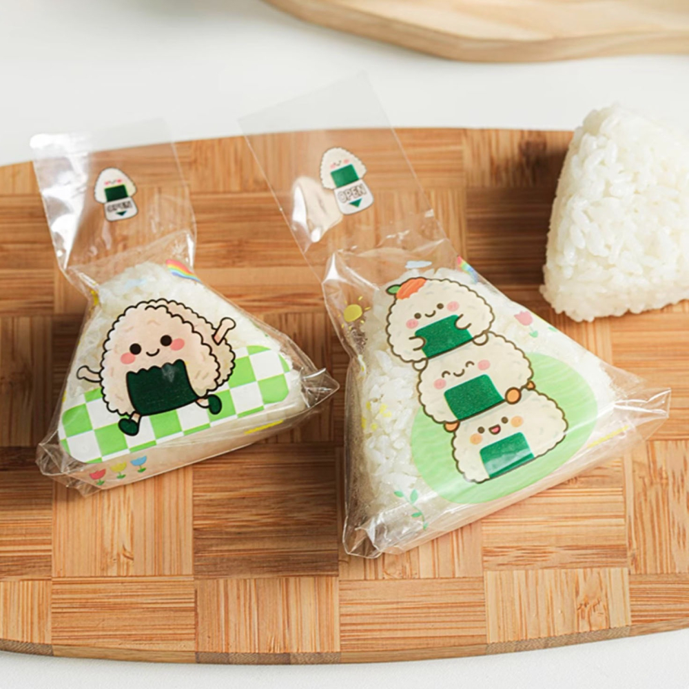◎約50只入◎日式飯糰君三角飯糰包裝袋/可愛日式壽司海苔打包袋/微波專用可加熱家用透明包裝紙-細節圖3