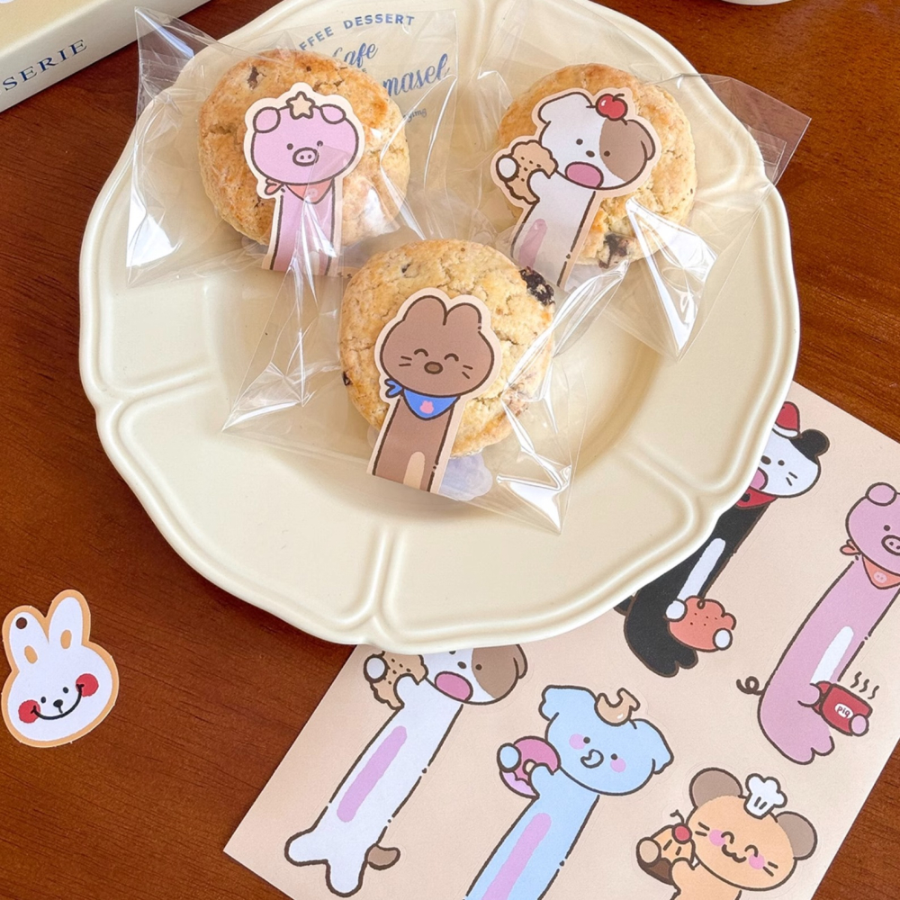 ◎3張=18枚◎可愛小動物長條封口貼紙/烘焙禮盒包裝貼/餅乾袋貼紙/烘焙包裝盒封口貼/不乾膠標籤貼紙/長條狀不乾膠封口貼-細節圖4