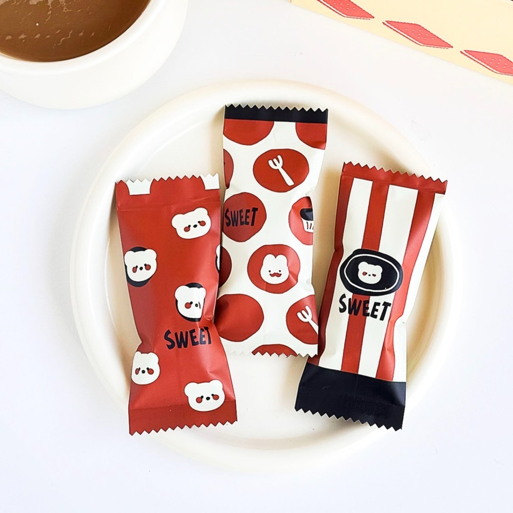 ◎4*9.5cm◎加厚咖啡小熊複合鋁箔糖果包裝袋(約50入)/太妃糖巧克力糖果袋/牛軋糖烘焙食品包裝袋/手工創意軟糖機封-細節圖4