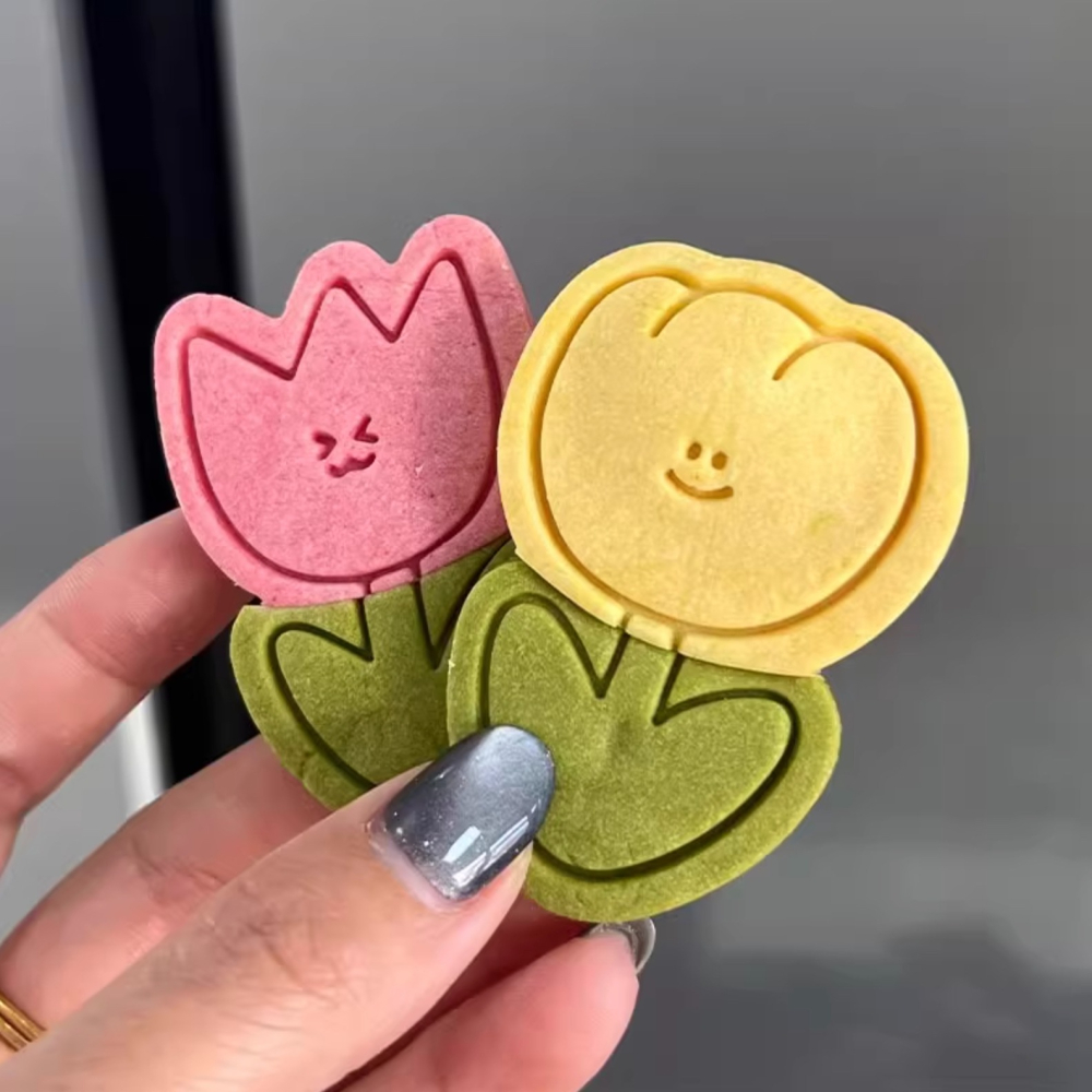 ◎3件套◎3D列印卡通笑臉鬱金香塑料餅乾模具/表情花朵餅乾模具/饅頭飯糰模具/3D列印按壓式曲奇餅乾模-細節圖3