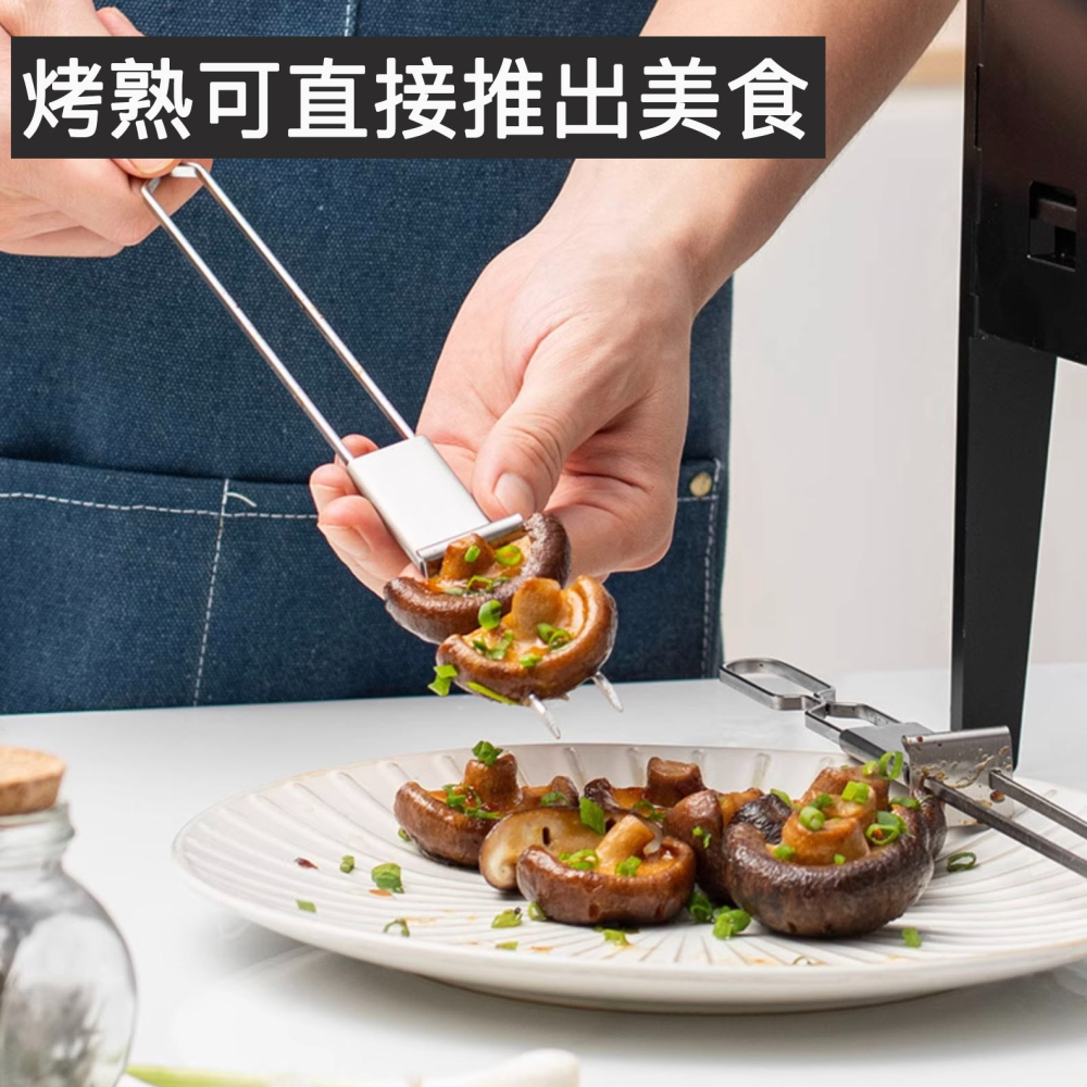 304不鏽鋼烤肉叉籤/可重覆使用烤肉針/扁簽/BBQ烤肉籤/戶外烤肉工具/半自動燒烤叉/中秋節戶外便攜BBQ烤串叉-細節圖5