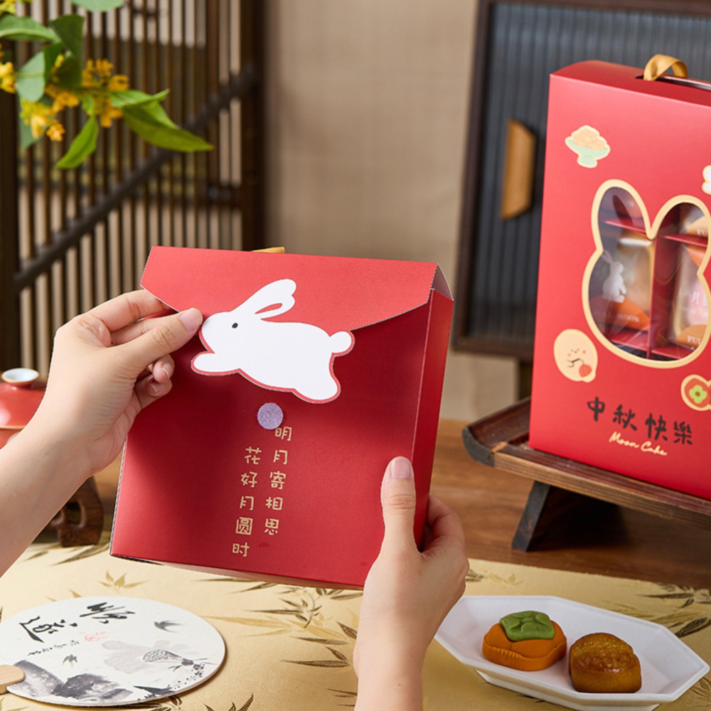 ◎2入◎兔耳朵開窗式中秋節手提禮盒/提盒包裝盒/團購禮品袋提盒/烘焙禮盒牛軋糖曲奇餅乾盒子/雪花酥牛軋糖糖果餅乾手提空紙-細節圖4
