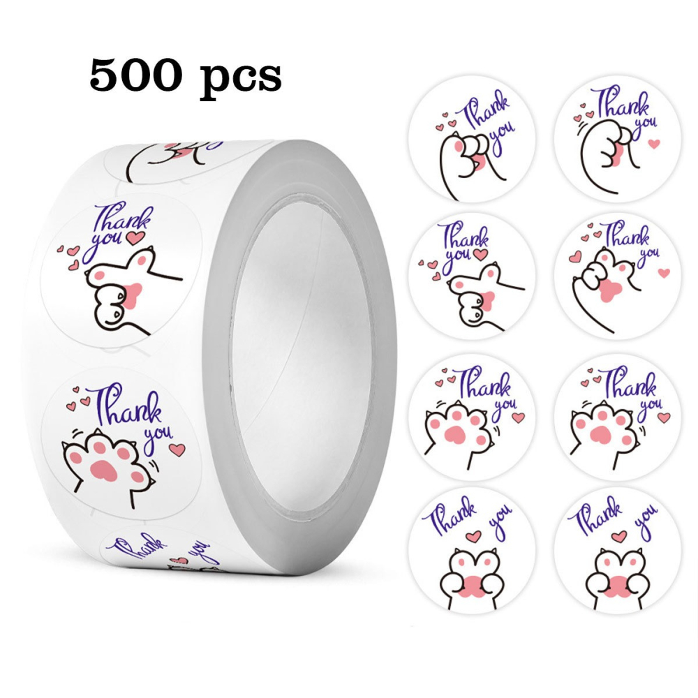 ◎500枚/卷◎INS可愛貓爪比心圓形禮物封口貼紙/捲捲貼紙餅乾袋裝飾貼/甜品禮盒禮物貼紙/diy可愛貓掌創意手帳物品銅-細節圖6