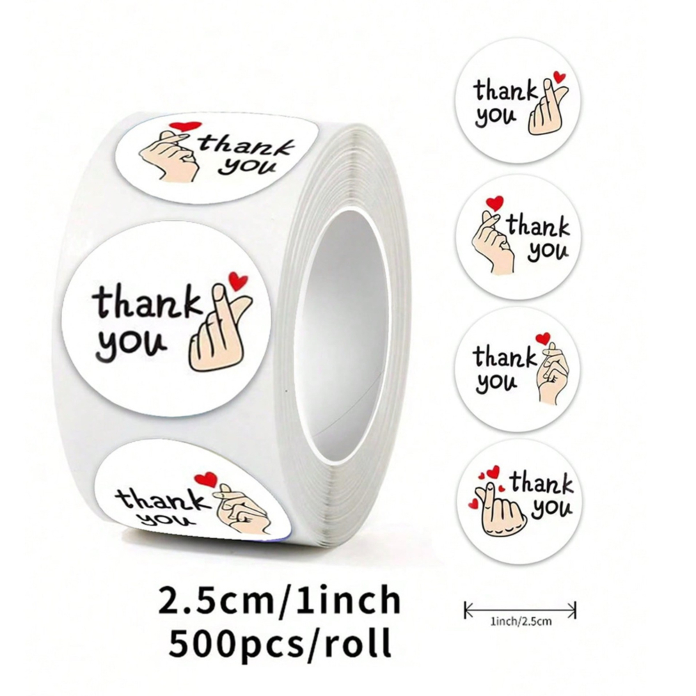 ◎500枚/卷◎感謝手指比心圓形禮物封口貼紙/捲捲貼紙餅乾袋裝飾貼/甜品禮盒禮物貼紙/diy創意手帳物品銅版紙不乾膠裝飾-細節圖5