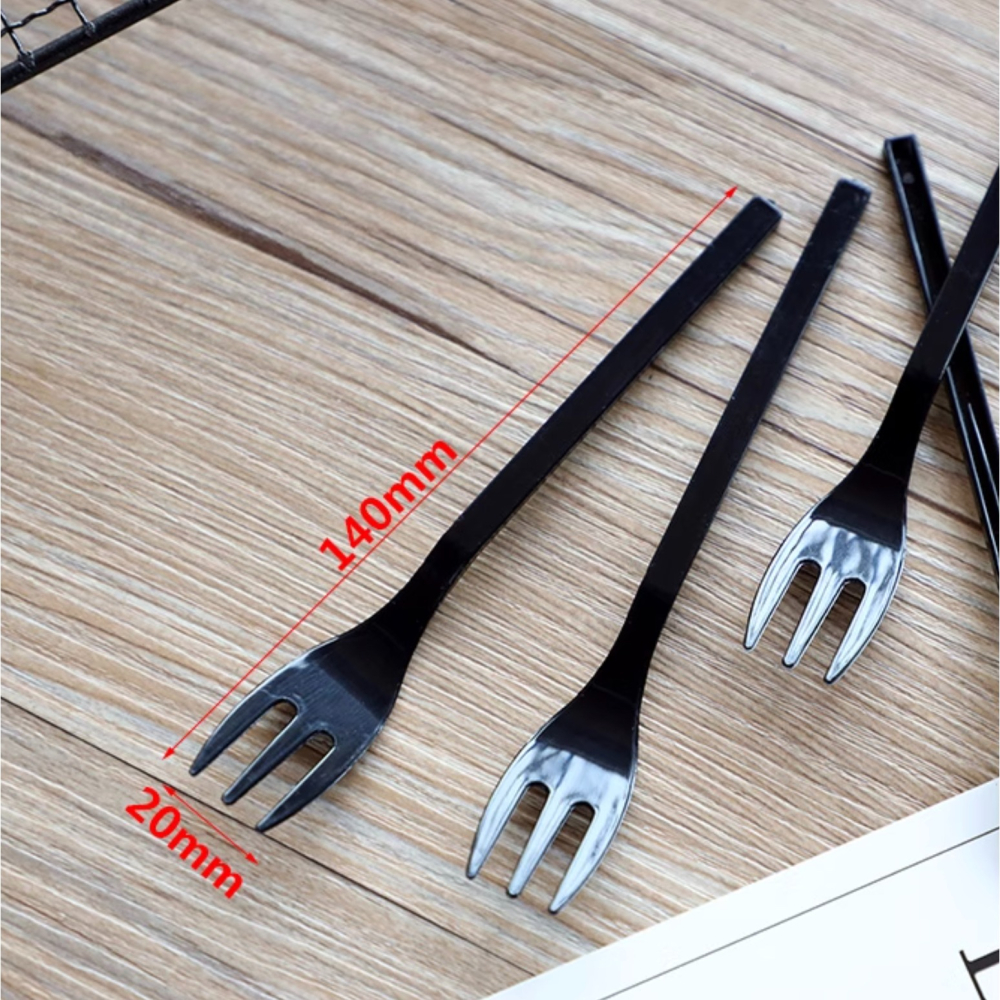 ◎10盤+10叉+1刀◎一次性三齒叉生日蛋糕盤叉套裝/一次性生日蛋糕刀叉盤組合/長方形烘焙派對紙盤/黑色塑膠果盤插甜點刀-細節圖6