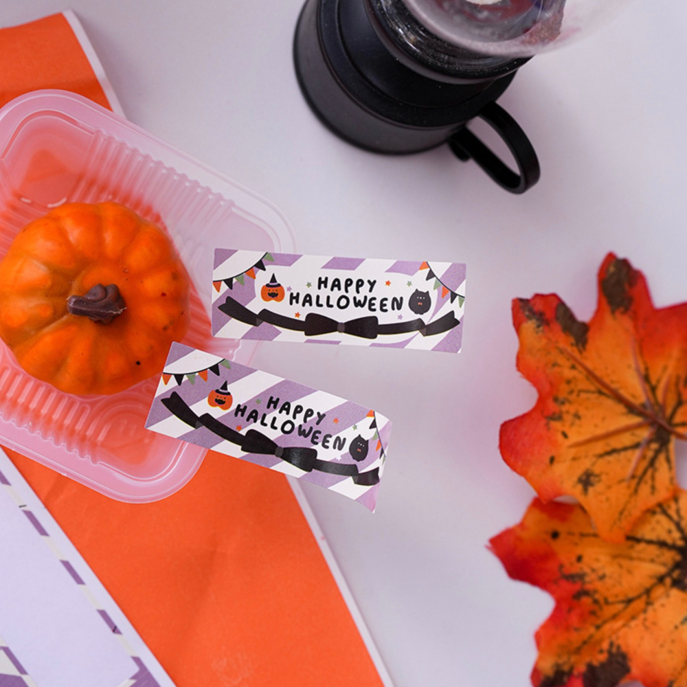 ◎3張入/共24枚◎萬聖節方形南瓜幽靈長條封口貼/萬聖節裝飾貼紙/Happy Halloween節日派對禮物封口貼/手帳-細節圖3