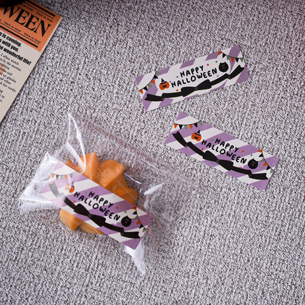 ◎3張入/共24枚◎萬聖節方形南瓜幽靈長條封口貼/萬聖節裝飾貼紙/Happy Halloween節日派對禮物封口貼/手帳-細節圖4