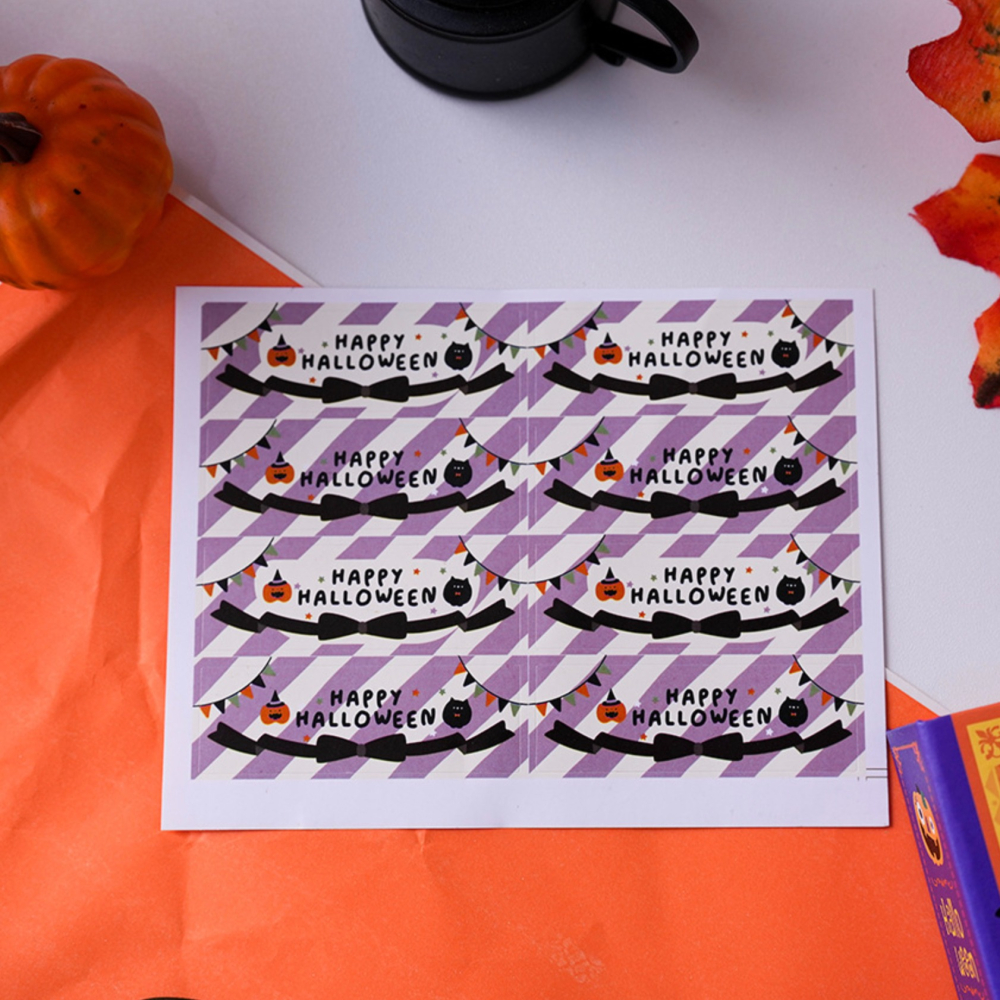 ◎3張入/共24枚◎萬聖節方形南瓜幽靈長條封口貼/萬聖節裝飾貼紙/Happy Halloween節日派對禮物封口貼/手帳-細節圖5